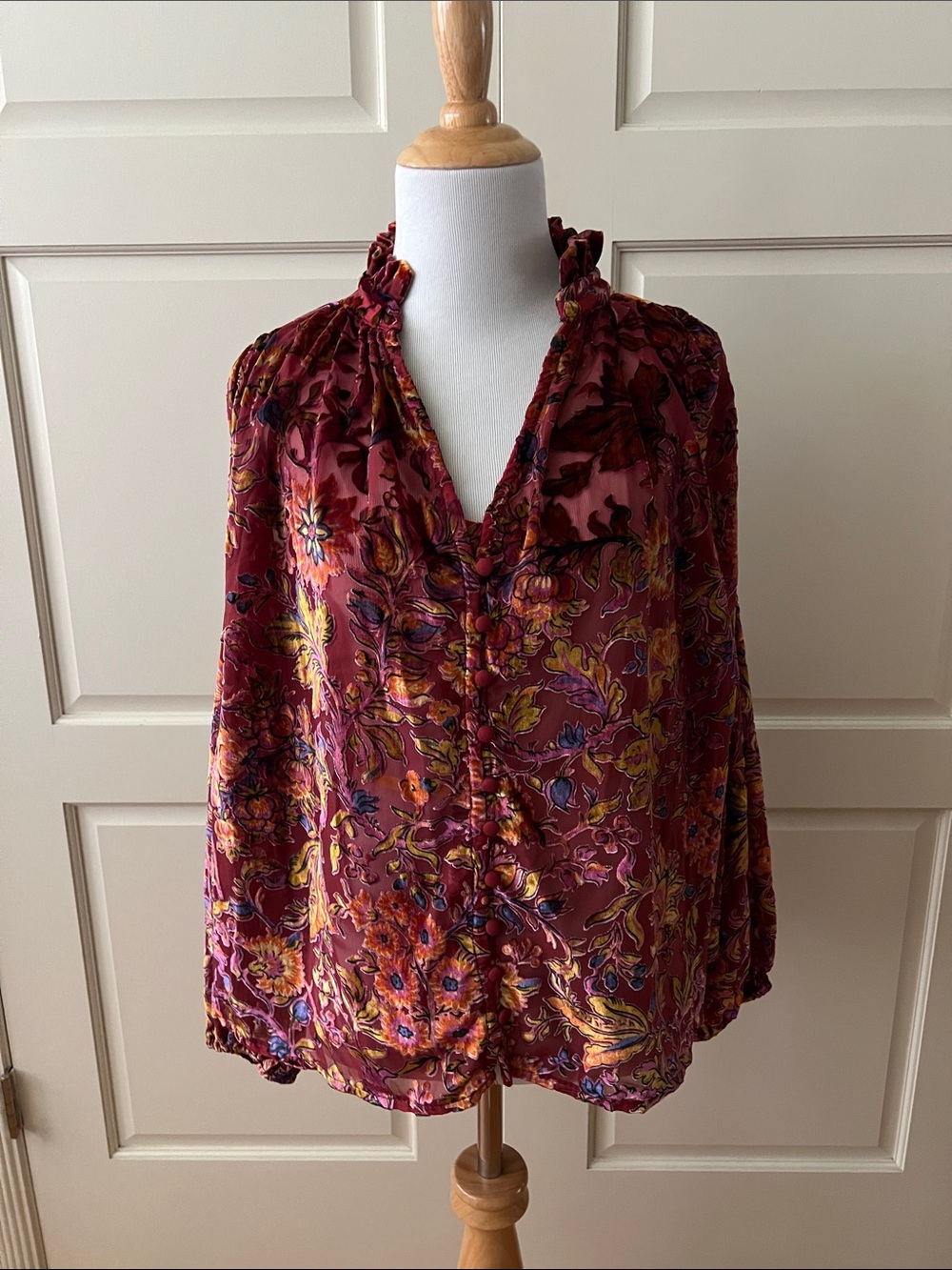 Anthropologie The Estela Sheer Printed Blouse Burnout Edition Size Small